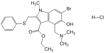 Структурная формула Метилфенилтиометил-диметиламинометил- гидроксиброминдол карбоновой кислоты этиловый эфир