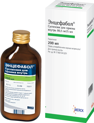 Энцефабол®: сусп. для приема внутрь 80.5 мг/5 мл, фл. темн. стекл. 200 мл - пач. картон. 