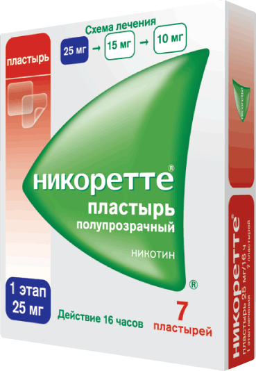 Никоретте®: пластырь трансдерм. 25 мг/16 ч, №7 - саше  (7)  - пач. картон. 