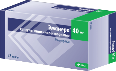 Эманера®: капс. кишечнораствор. 40 мг, №28 - 7 шт. - бл. (4)  - пач. картон. 