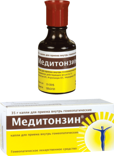 Медитонзин®: капли д/приема внутрь гомеопат.фл. темн. стекл. 35 г - пач. картон. 