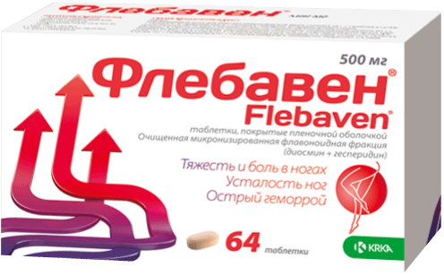 Флебавен®: табл. п.п.о. 500 мг, №64 - 16 шт. - уп. контурн. яч. (4)  - пач. картон. 