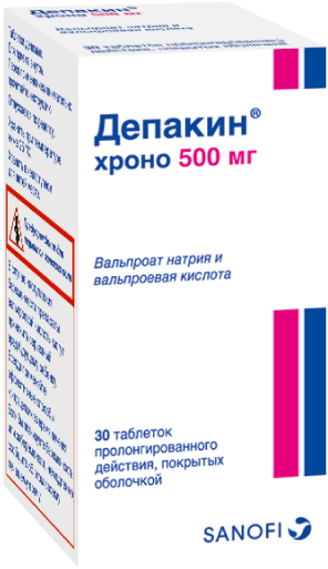 Депакин® хроно: табл. пролонг. п.о. 500 мг, №30 - 30 шт. - фл. п/пропилен.  - пач. картон. 