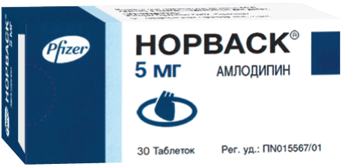 Норваск®: табл. 5 мг, №30 - 10 шт. - бл. (3)  - пач. картон. 