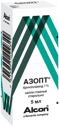 Азопт®: капли глазн. 10 мг/мл, фл.-кап. пластик. Drop Tainer 5 мл - пач. картон. 