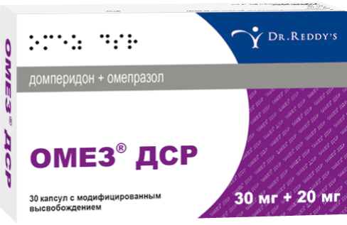 Омез® ДСР: капс. с модиф. высвоб. 30 мг+20 мг, №30 - 10 шт. - бл. (3)  - пач. картон. 