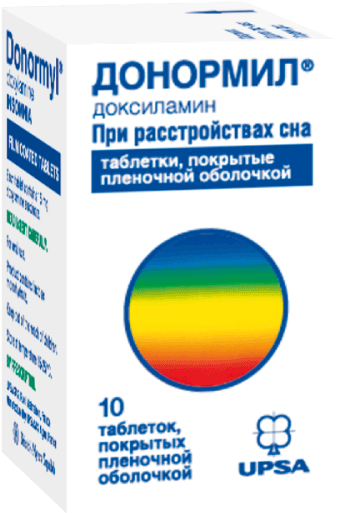 Донормил®: табл. п.п.о. 15 мг, №10 - 10 шт. - туб. п/пропилен. - пач. картон. 