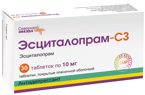 Эсциталопрам-СЗ: табл. п.п.о. 10 мг, №30 - 10 шт. - уп. контурн. яч. (3)  - пач. картон. 