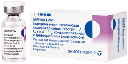МЕНАКТРА® [вакцина менингококковая полисахаридная (серогрупп A, C, Y и W-135), конъюгированная с дифтерийным анатоксином]: р-р для в/м введ. 0.5 мл/доза, фл. 0.5 мл (1 доз) - пач. картон. 