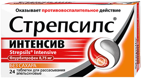 Стрепсилс® Интенсив: табл. д/рассас. 8.75 мг, №24 - 8 шт. - бл.  (3)  - пач. картон. 