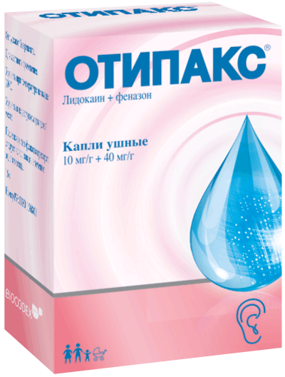 Отипакс®: капли ушн. 10 мг/г+40 мг/г, фл. темн. стекл. 16 г - кор. картон. 