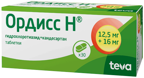 Ордисс Н®: табл. 12.5 мг+16 мг, №30 - 10 шт. - бл. (3)  - пач. картон. 