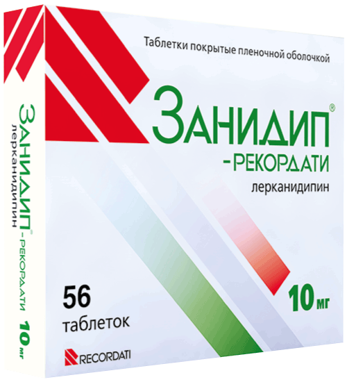Занидип®-Рекордати: табл. п.п.о. 10 мг, №56 - 14 шт. - бл. (4)  - пач. картон. 