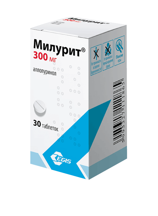 Милурит®: табл. 300 мг, №30 - 30 шт. - фл. темн. стекл.  - пач. картон. 