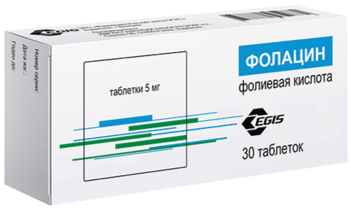 Фолацин: табл. 5 мг, №30 - 10 шт. - бл. (3)  - пач. картон. 