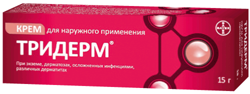 Тридерм®: крем д/наружн. прим. 0.05%+0.1%+1%, туб. 15 г - пач. картон. 