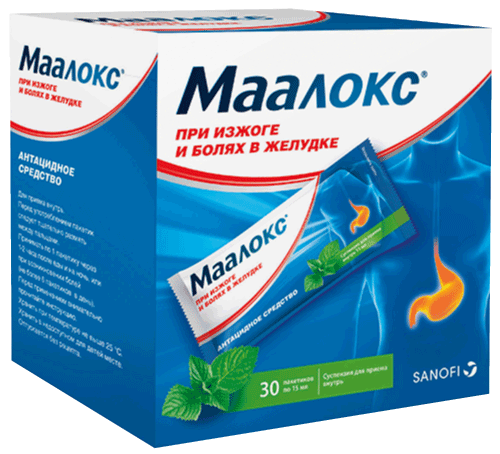 Маалокс®: сусп. для приема внутрь 525 мг+600 мг/15 мл, №30 - саше 15 мл (30)  - пач. картон. 