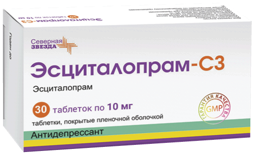 Эсциталопрам-СЗ: табл. п.п.о. 10 мг, №30 - 10 шт. - уп. контурн. яч. (3)  - пач. картон. 