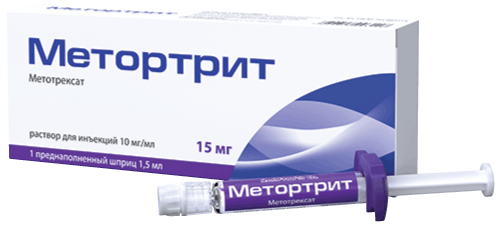 Метортрит: р-р д/ин. 10 мг/мл, шпр. 1.5 мл - пач. картон. 
