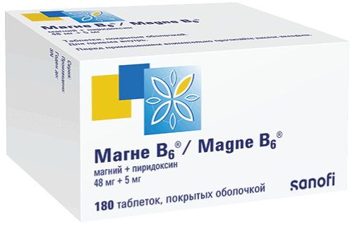 Магне B6®: табл. п.о. , №180 - 20 шт. - бл. (9)  - пач. картон. 