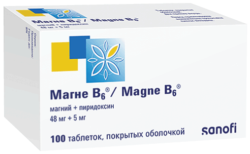 Магне B6®: табл. п.о. , №100 - 20 шт. - бл. (5)  - пач. картон. 