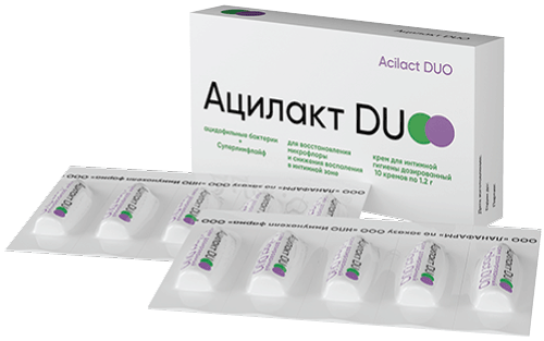 Ацилакт DUO Крем для интимной гигиены дозированный: №10 - уп. 1,2 г (10)  - пач. картон.
