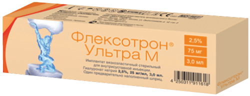 ФЛЕКСОТРОН® Ультра М (FLEXOTRON® Ultra М) Имплантат вязкоэластичный стерильный для внутрисуставных инъекций: шпр. 3 мл - уп. контурн. яч. - пач. картон.